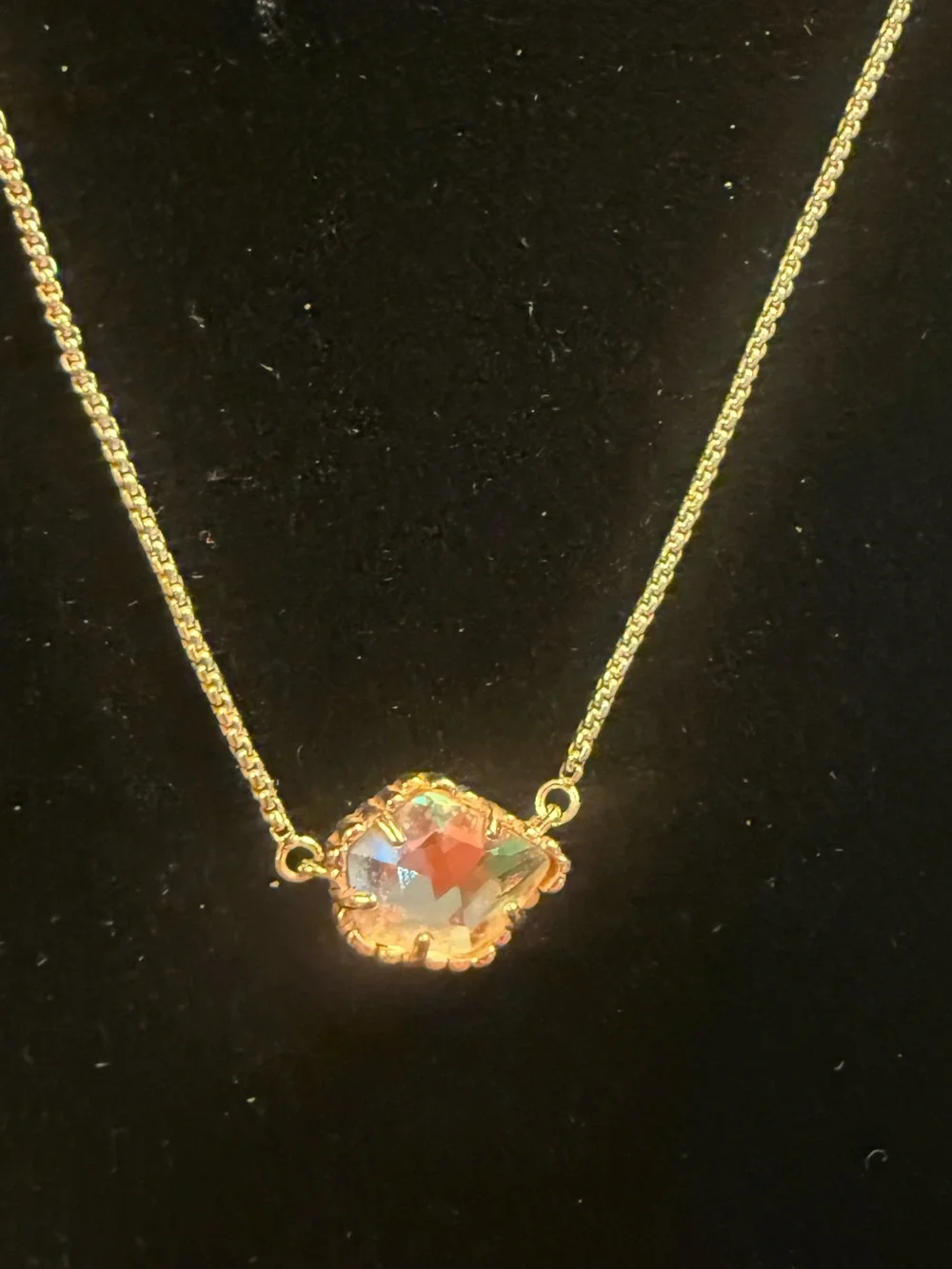 Kendra Scott Tessa Rose Gold Necklace Iridescent Dichroic Glass Crystal Dustbag